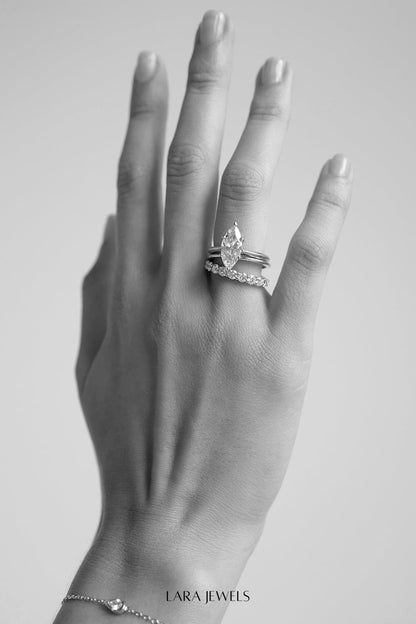 Double Band 10pt Round Diamond Ring 18K White Gold - Side view