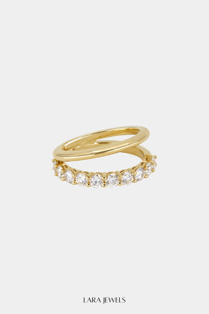 Double Band 10pt Round Diamond Ring 18K Yellow Gold - Front view