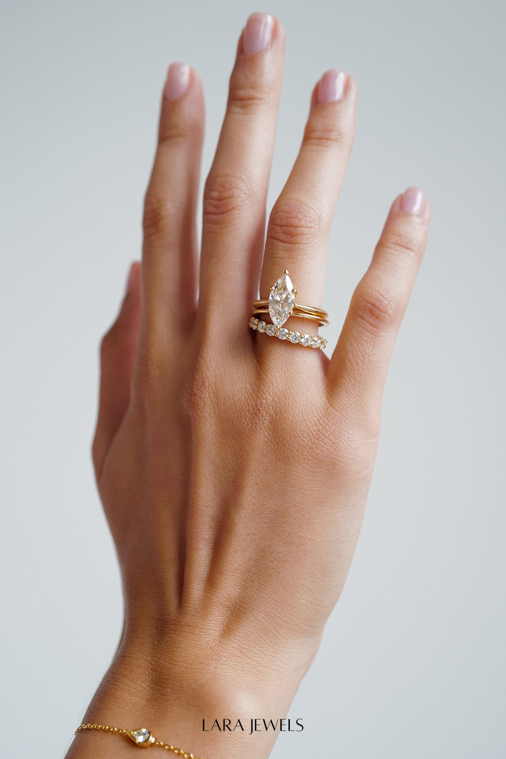 Double Band 10pt Round Diamond Ring 18K Yellow Gold - Side view