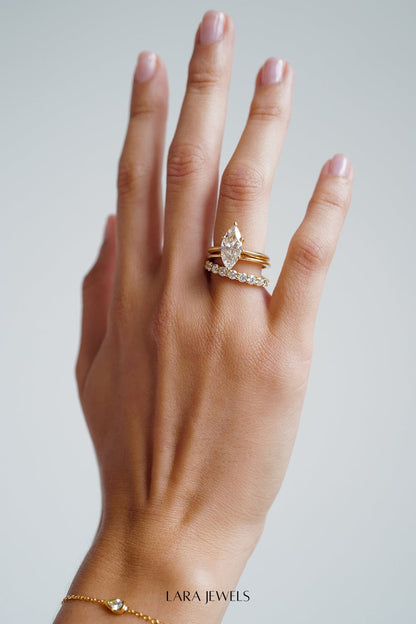 Double Band 10pt Round Diamond Ring 18K Yellow Gold - Side view
