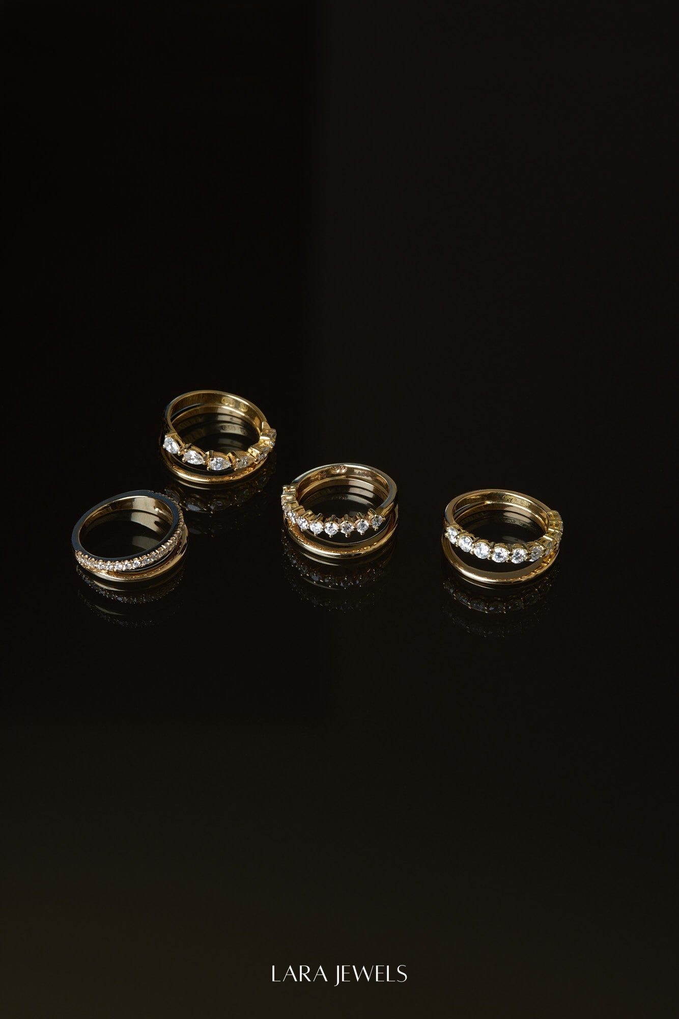 Double Band 10pt Round Diamond Ring 18K Yellow Gold - Back view