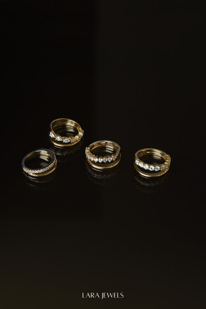 Double Band 10pt Round Diamond Ring 18K Yellow Gold - Back view