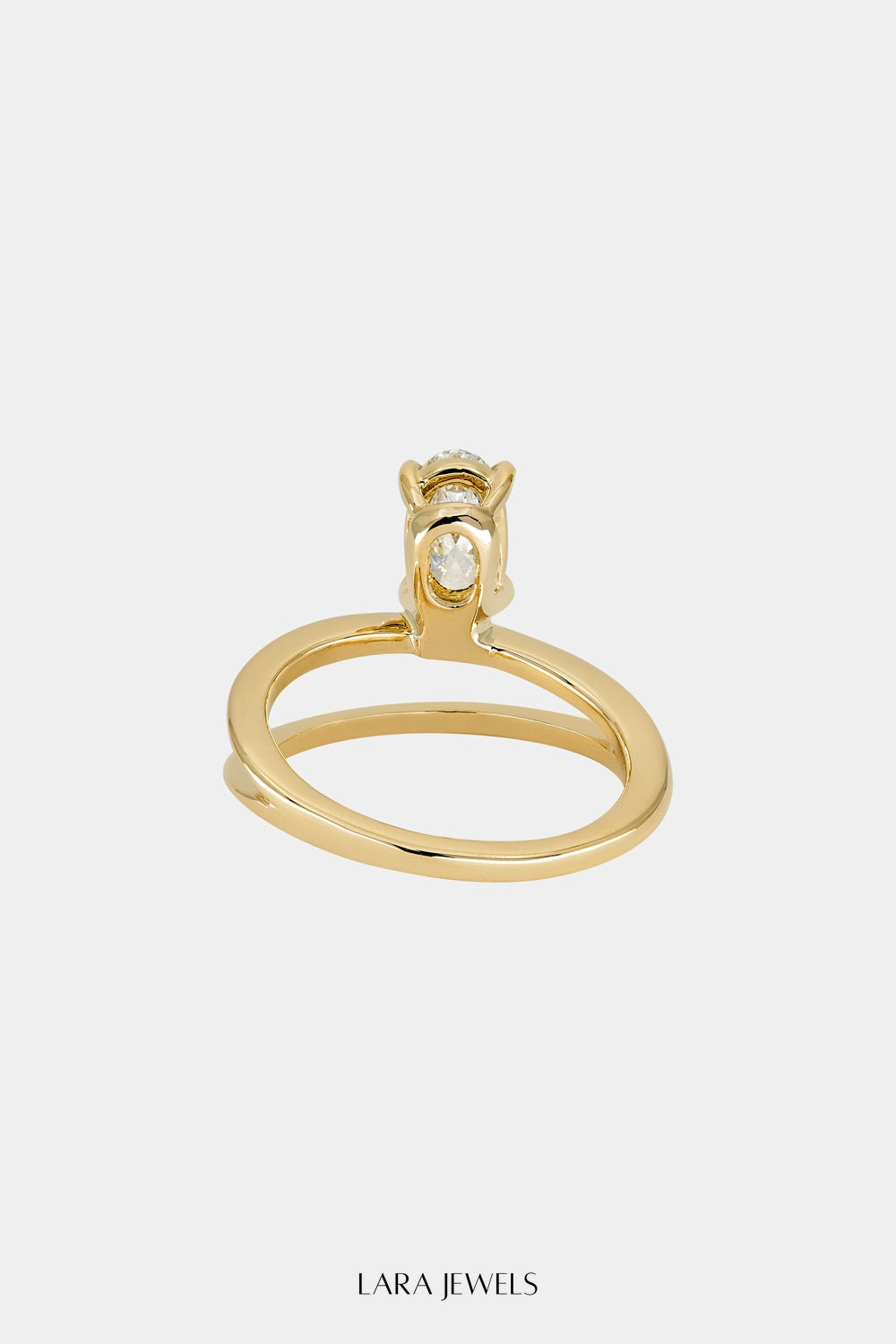 Double Band Diamond Oval Ring 18K Gold - Back view