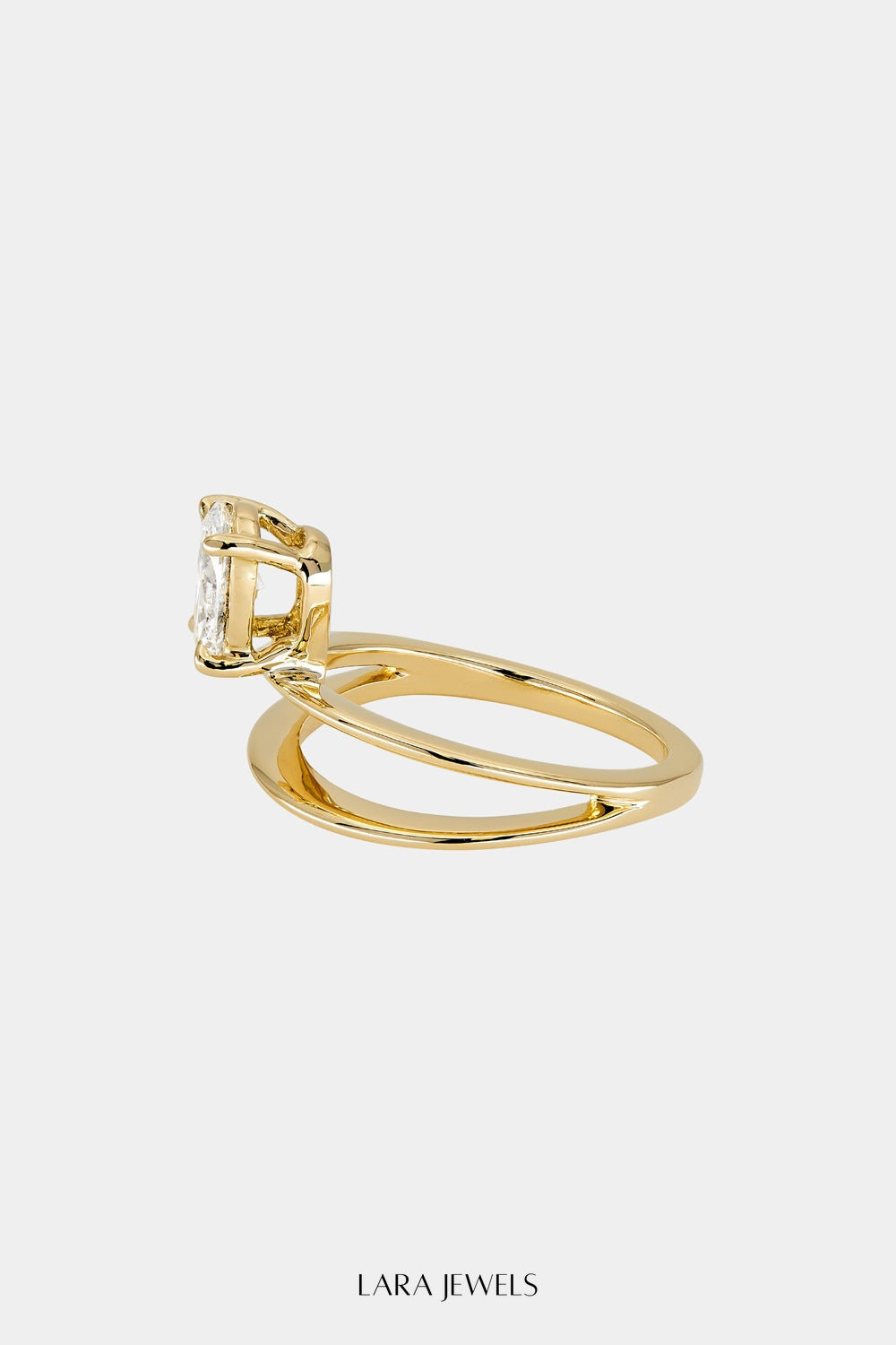 Double Band Diamond Oval Ring 18K Gold - Detail view