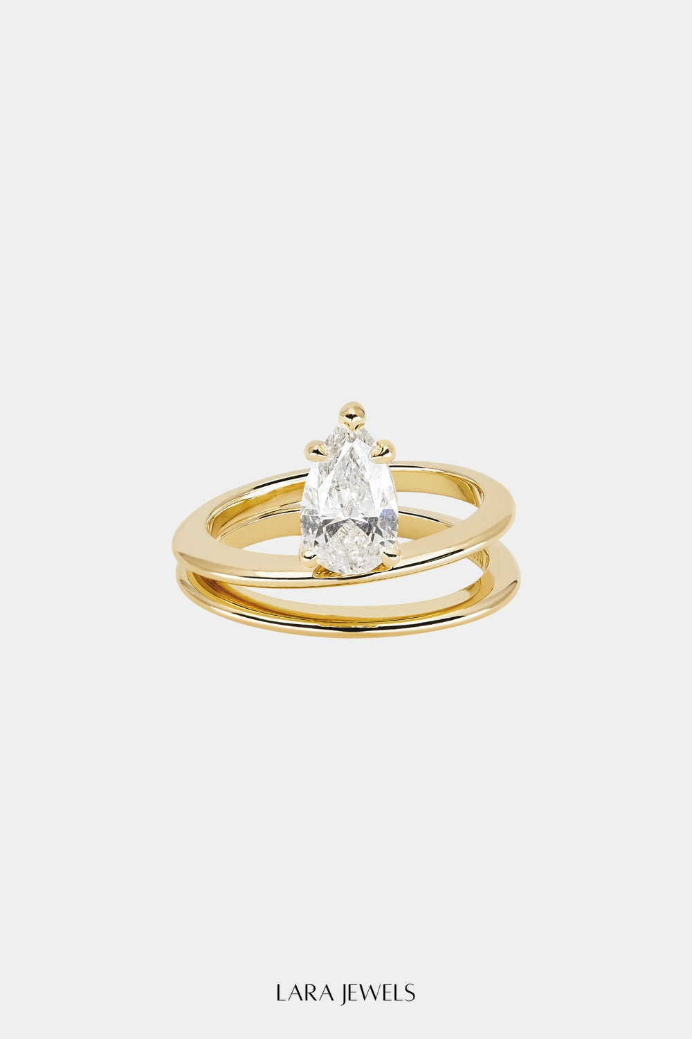 Double Band Diamond Pear Ring 18K Gold - Front view