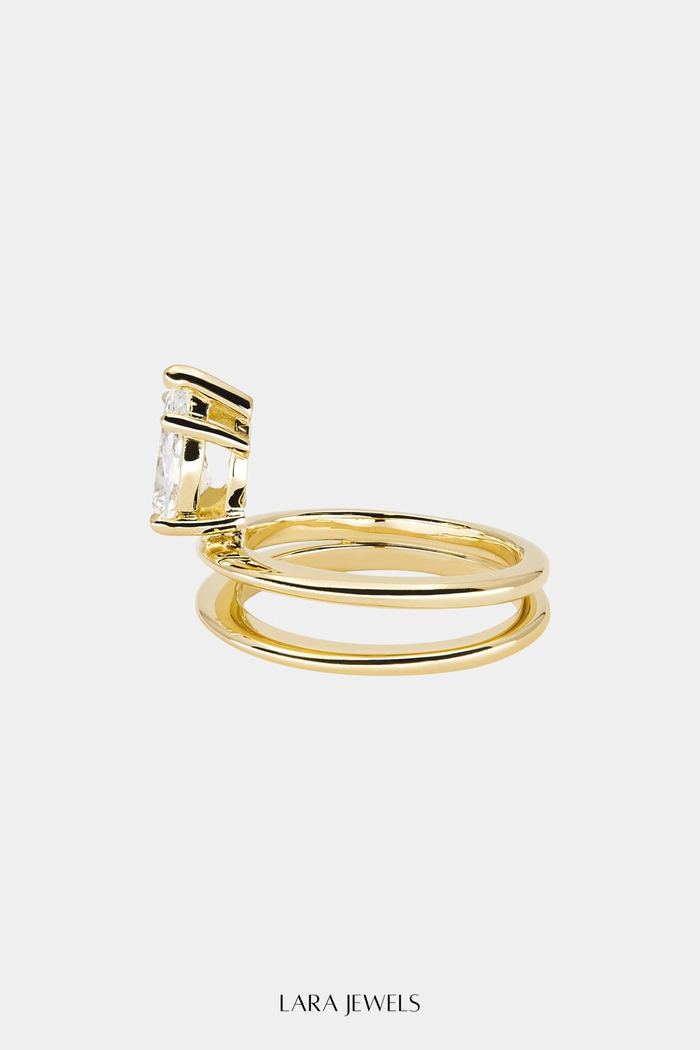 Double Band Diamond Pear Ring 18K Gold - Back view