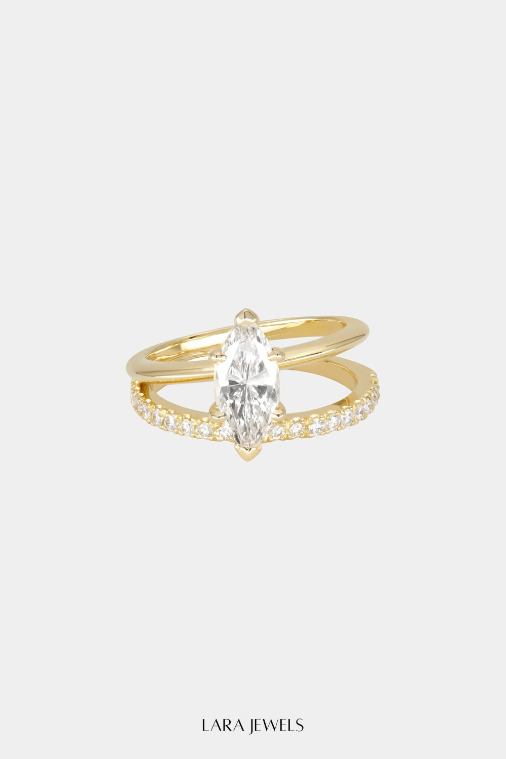 Double Band Marquise Diamond Ring 18K Gold - Front view