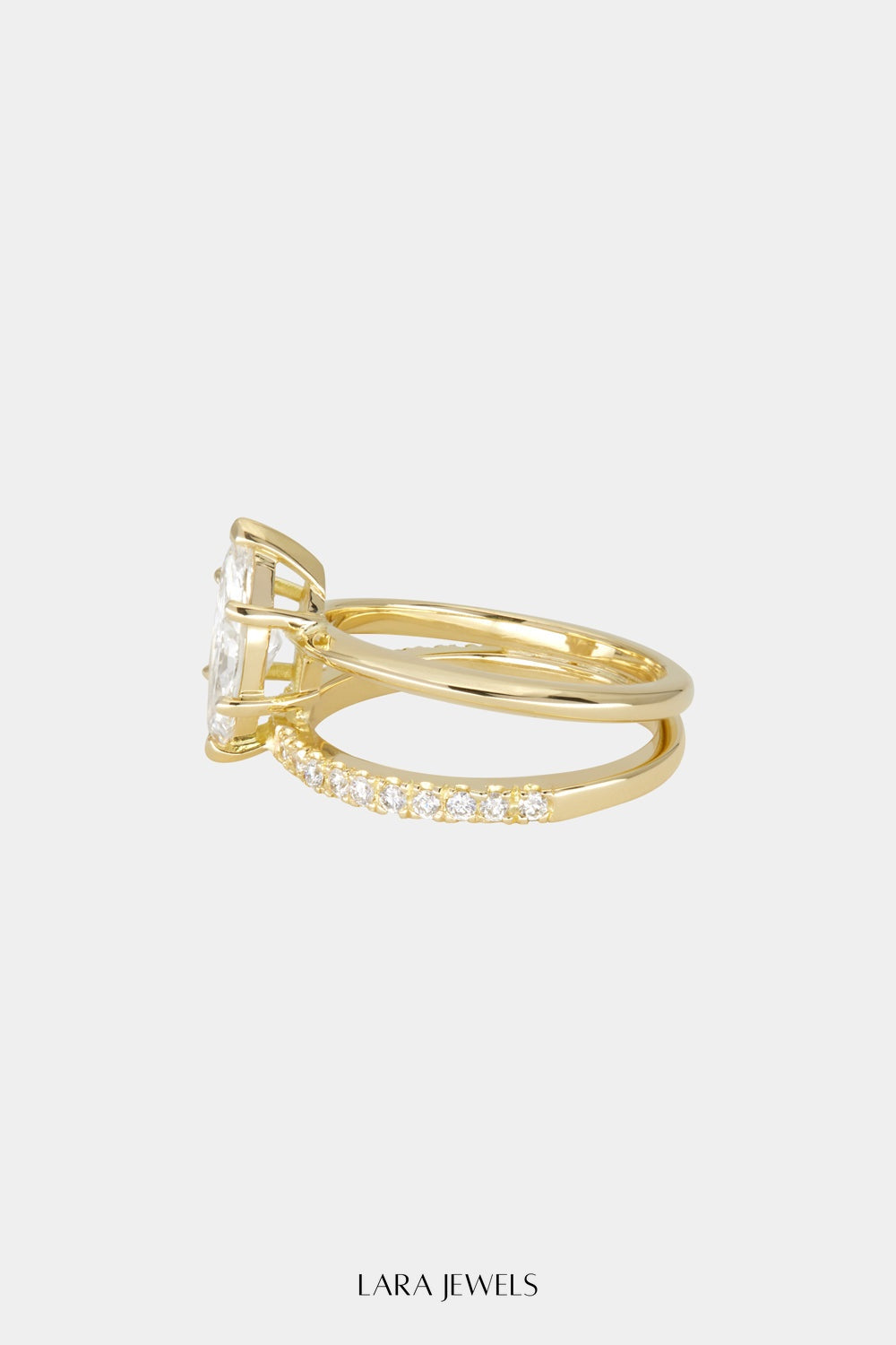 Double Band Marquise Diamond Ring 18K Gold - Back view