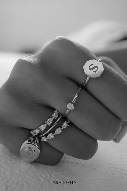 Double Band Pear Diamond Ring 18K White Gold - Side view