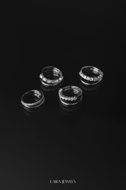Double Band Pear Diamond Ring 18K White Gold - Back view
