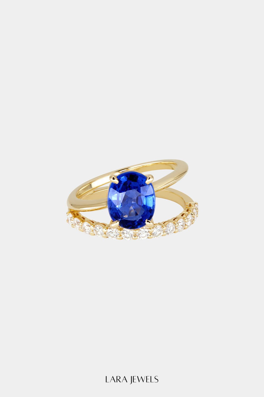 Double Band Sapphire Ring 18K Gold - Front view