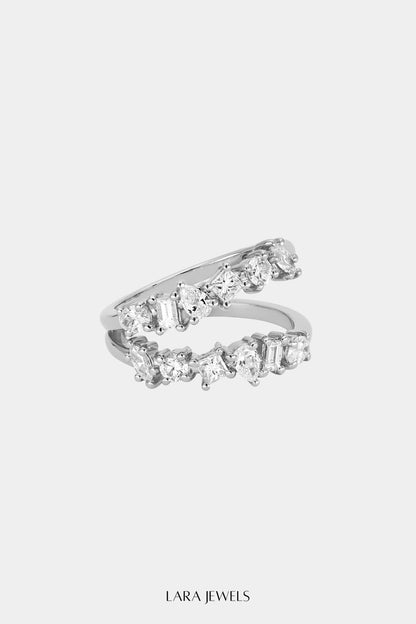 Double Band Scattered Diamond Ring | 18K White Gold, (More Options Available)