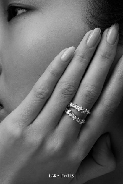 Double Band Scattered Diamond Ring 18K White Gold, (More Options Available) - Back view