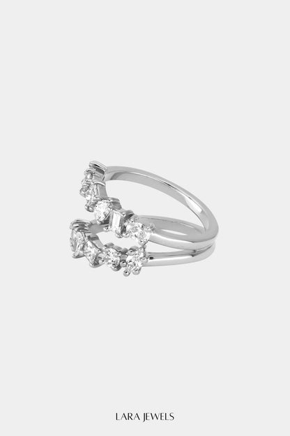 Double Band Scattered Diamond Ring 18K White Gold, (More Options Available) - Detail view