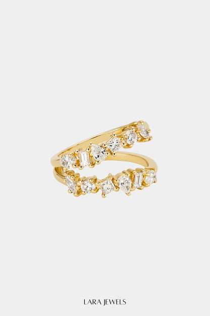 Double Band Scattered Diamond Ring | 18K Yellow Gold, (More Options Available)