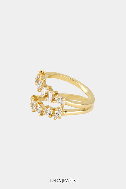 Double Band Scattered Diamond Ring 18K Yellow Gold, (More Options Available) - Detail
