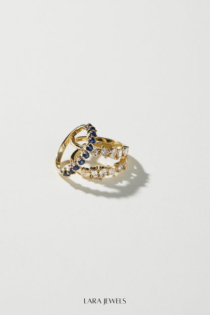 Double Band Scattered Diamond Ring 18K Yellow Gold, (More Options Available) - Detail