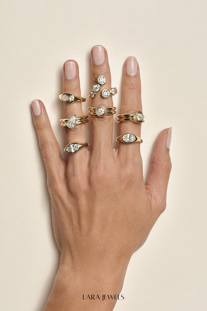 Pear Diamond Double Orielle Ring 18K Yellow Gold - Side view