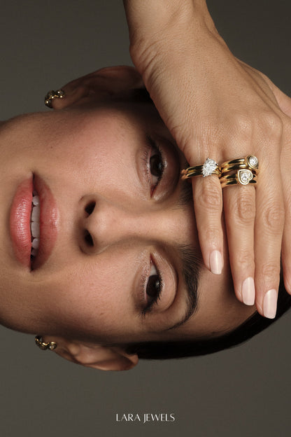 Pear Diamond Double Orielle Ring 18K Yellow Gold - Detail