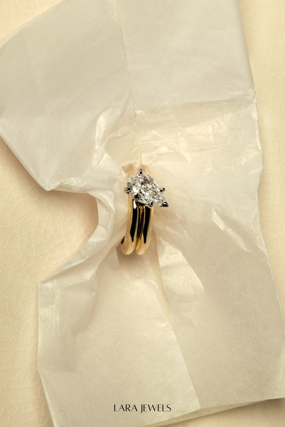 Pear Diamond Double Orielle Ring 18K Yellow Gold - Detail