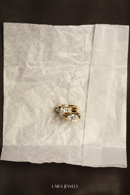 Pear Diamond Double Orielle Ring 18K Yellow Gold - Detail