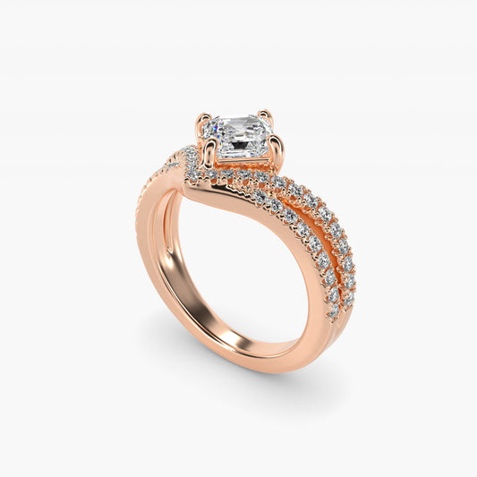Double Row Diamond Chevron Engagement Ring in 18k Rose Gold (1/3 ct. tw.) - Asscher Center
