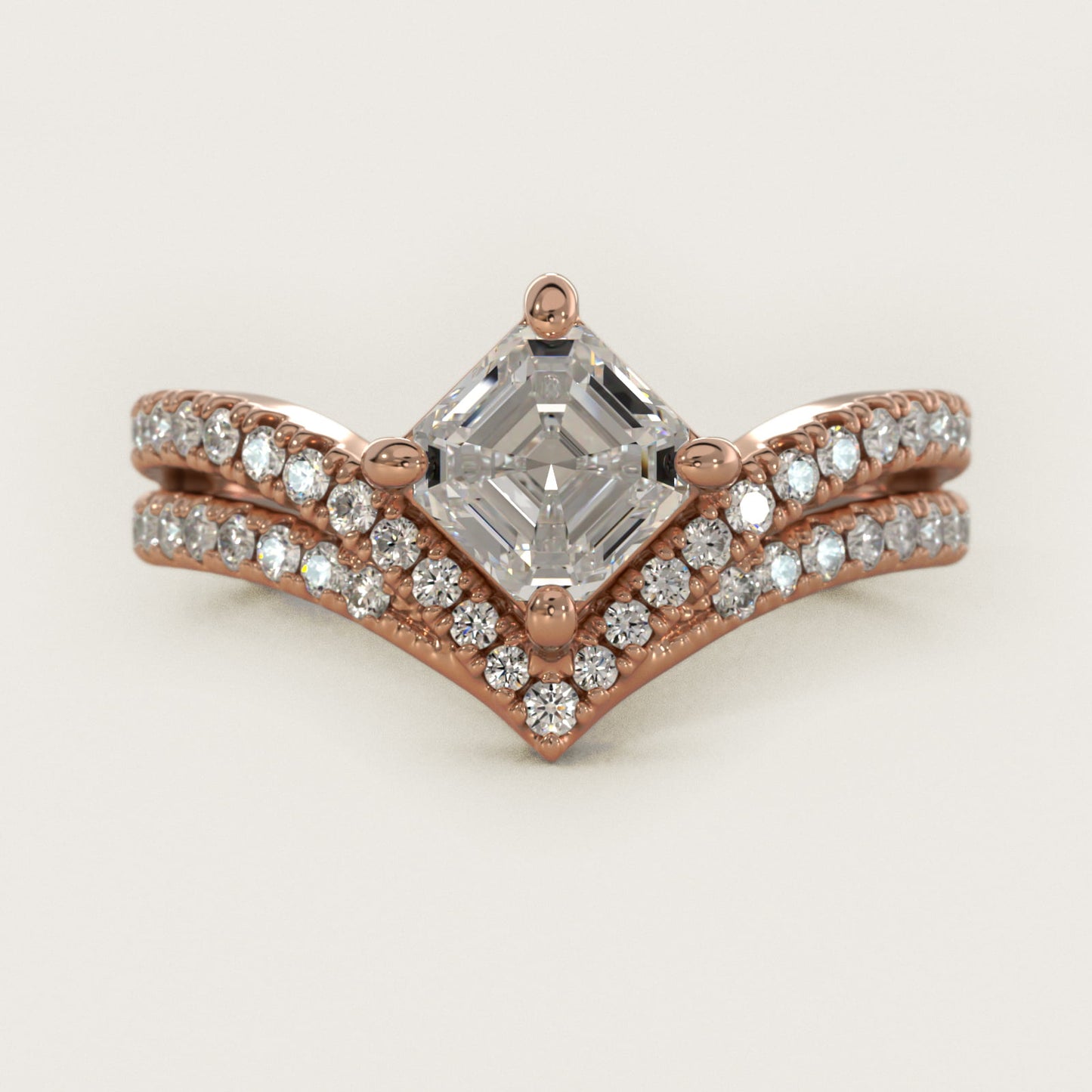 Double Row Diamond Chevron Engagement Ring in 18k Rose Gold (1/3 ct. tw.) - Asscher Center