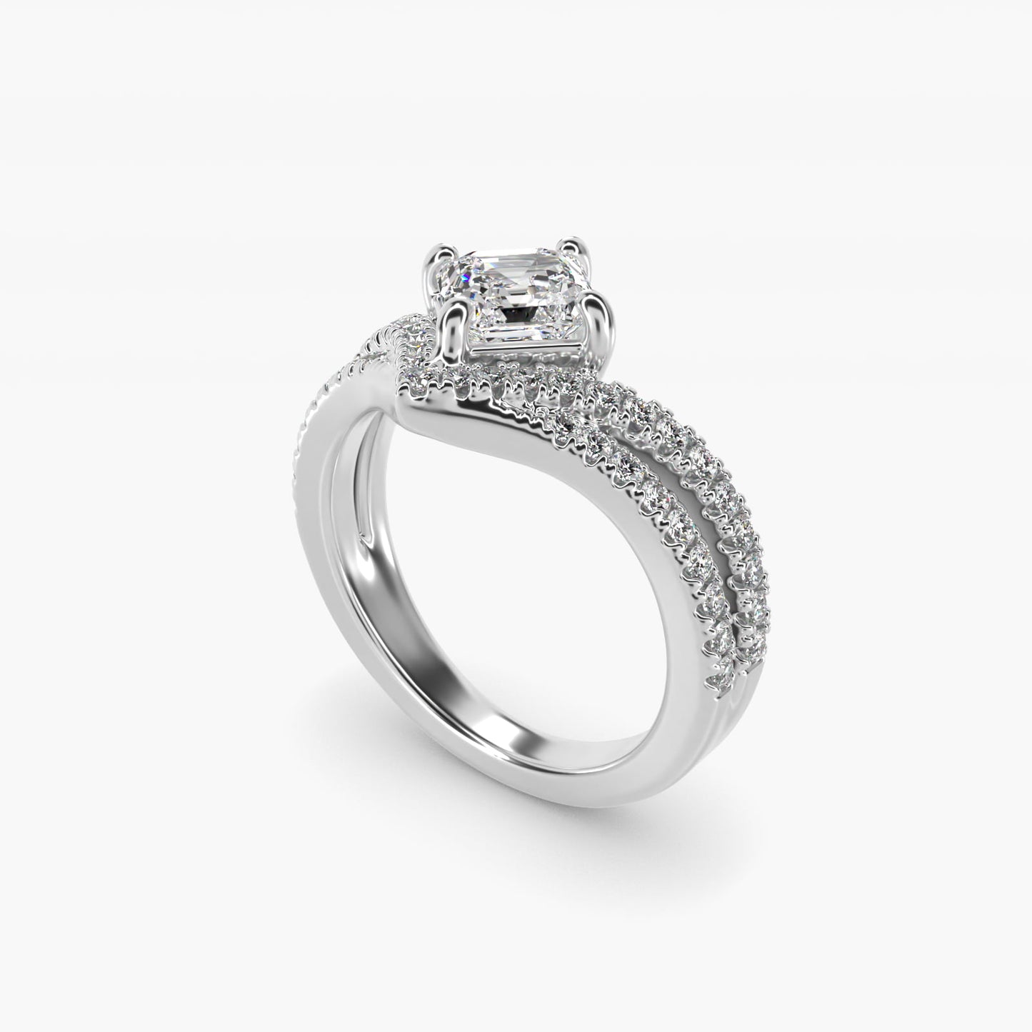 Double Row Diamond Chevron Engagement Ring in 14k White Gold (1/3 ct. tw.) - Asscher Center