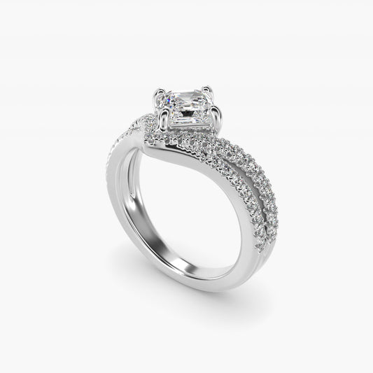 Double Row Diamond Chevron Engagement Ring in 14k White Gold (1/3 ct. tw.) - Asscher Center