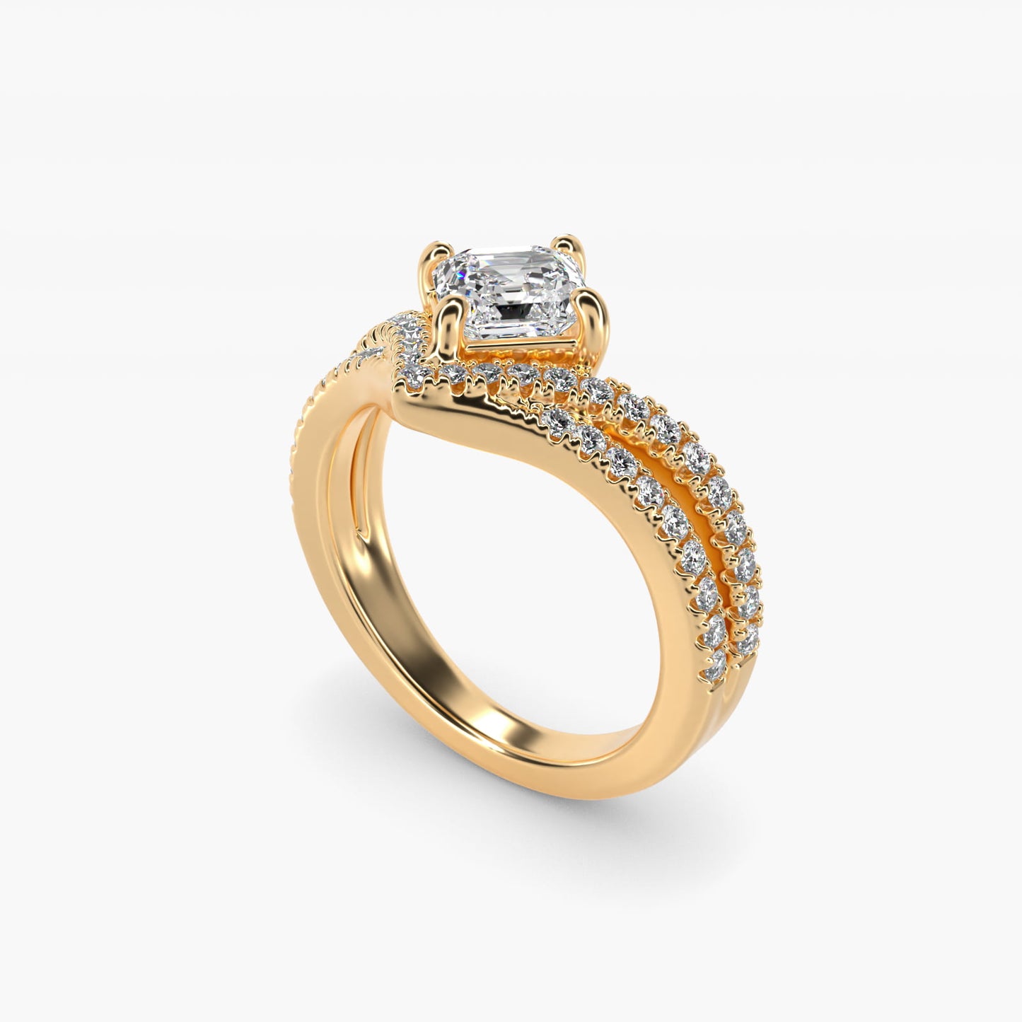 Double Row Diamond Chevron Engagement Ring in 18k Yellow Gold (1/3 ct. tw.) - Asscher Center