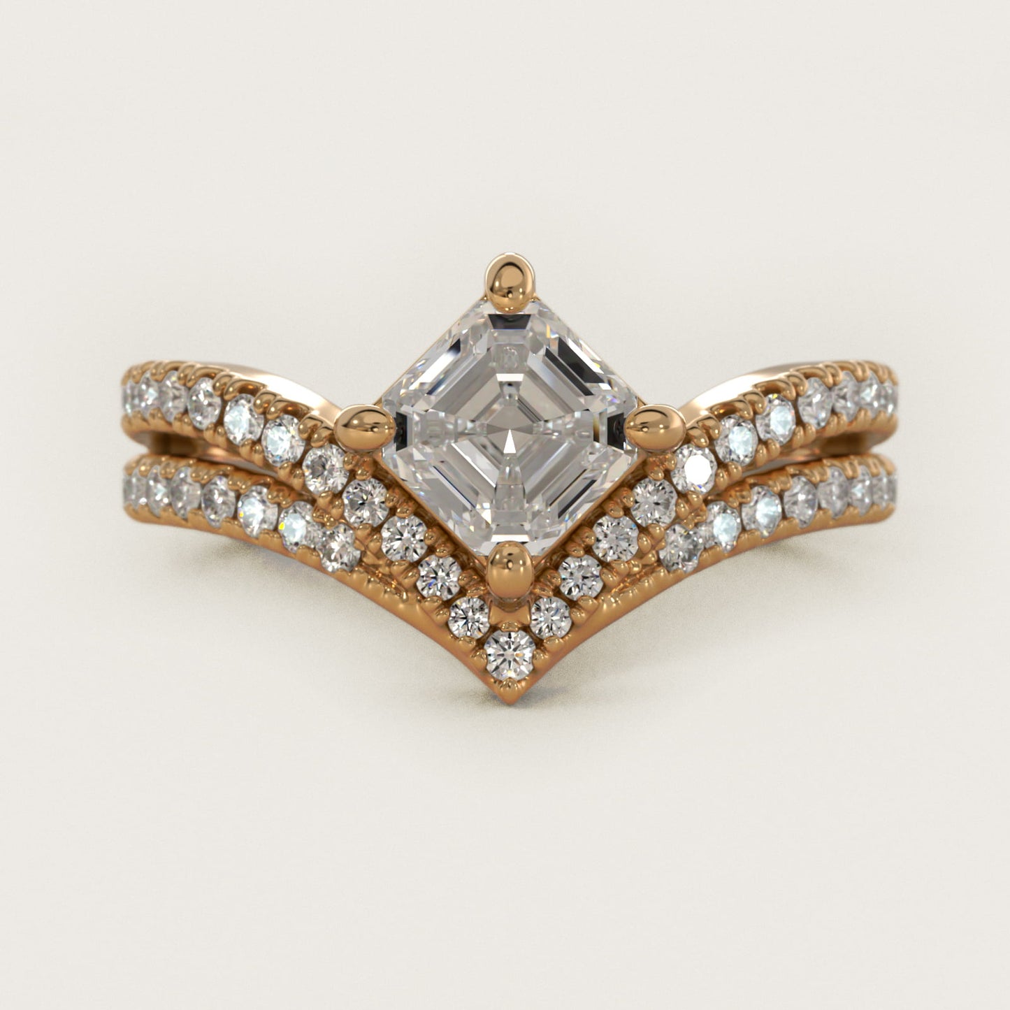 Double Row Diamond Chevron Engagement Ring in 18k Yellow Gold (1/3 ct. tw.) - Asscher Center