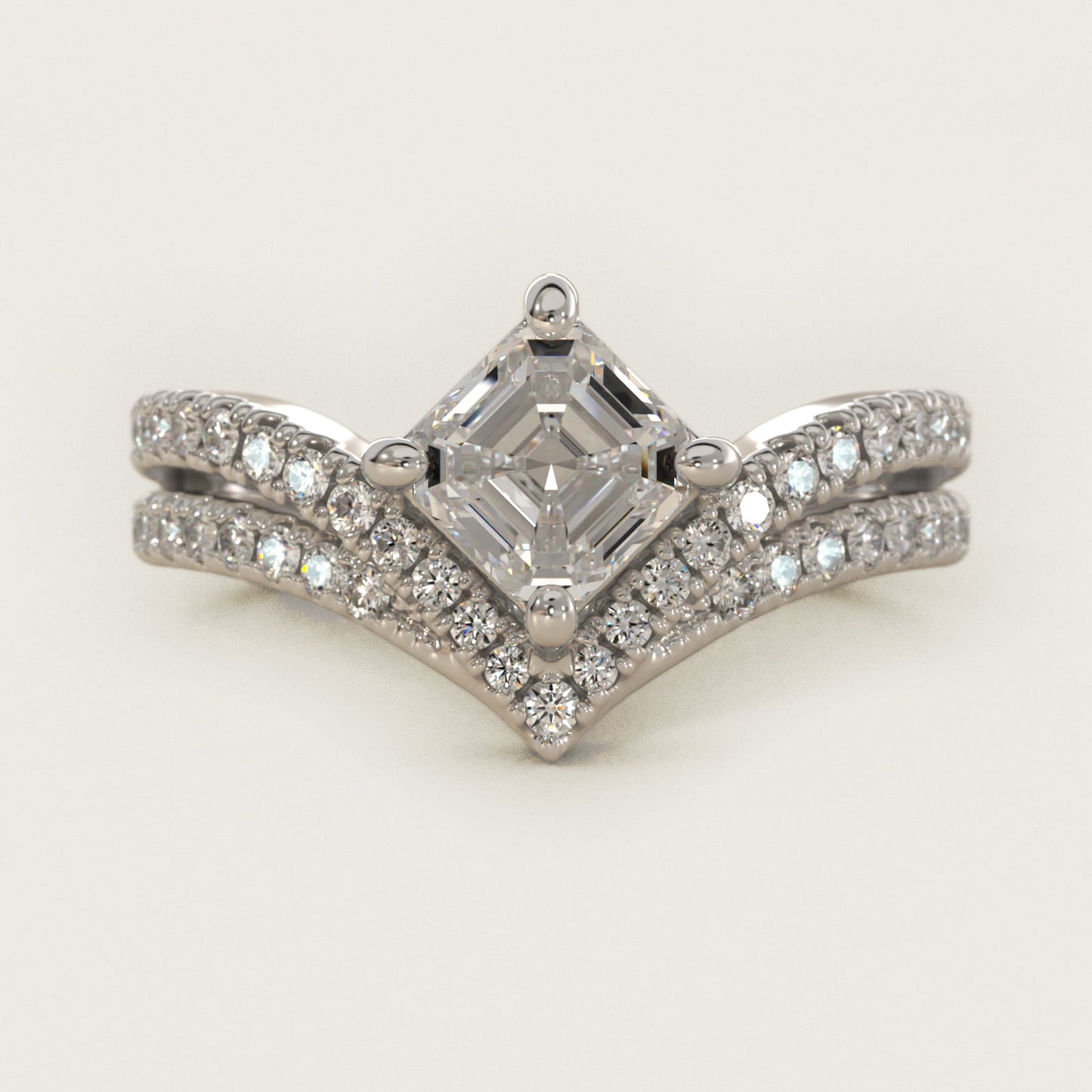 Double Row Diamond Chevron Engagement Ring in Platinum (1/3 ct. tw.) - Asscher Center