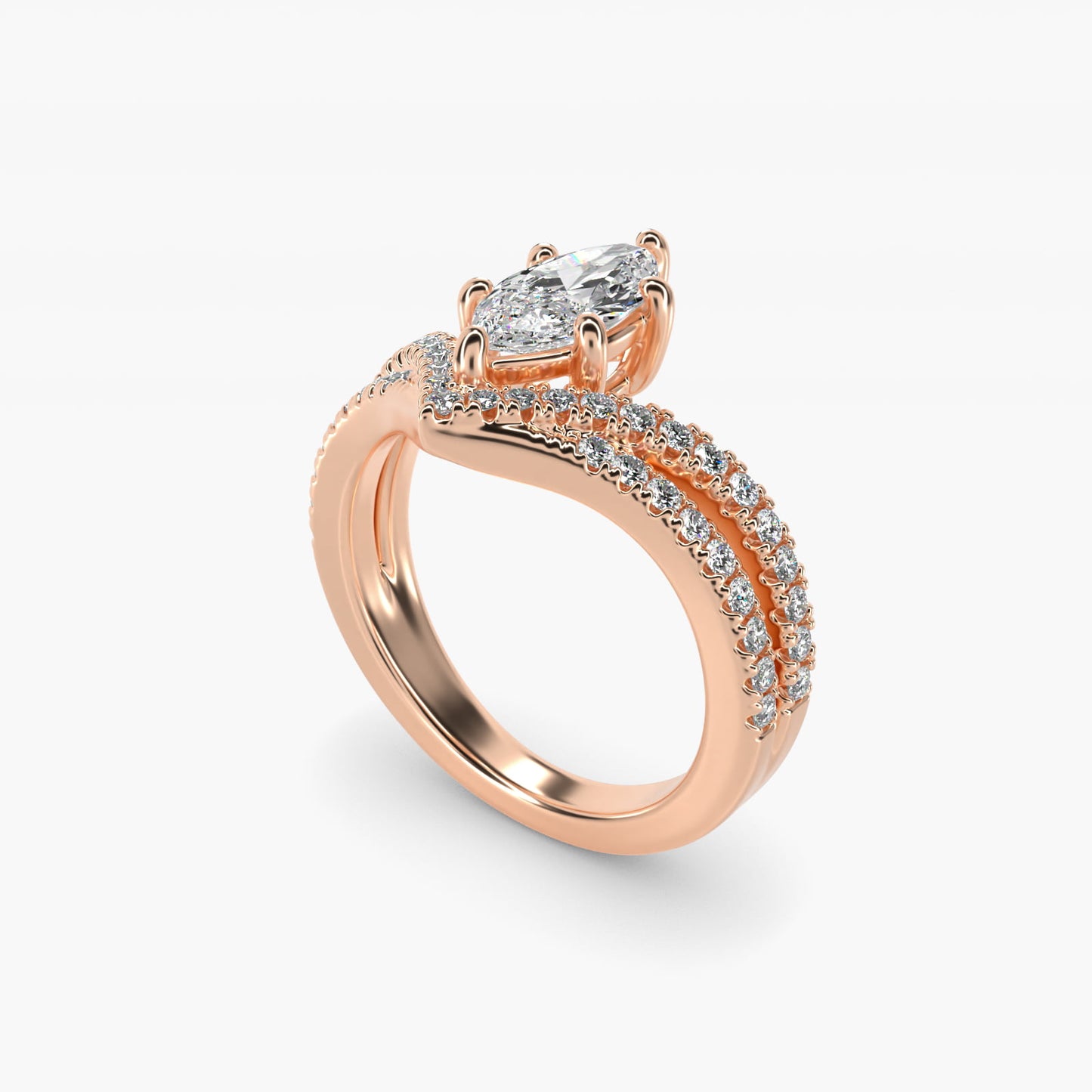 Double Row Diamond Chevron Engagement Ring in 18k Rose Gold (1/3 ct. tw.) - Marquise Center