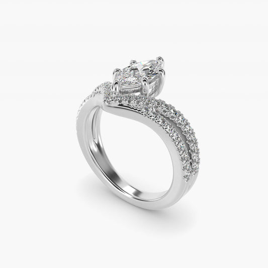 Double Row Diamond Chevron Engagement Ring in Platinum (1/3 ct. tw.) - Marquise Center