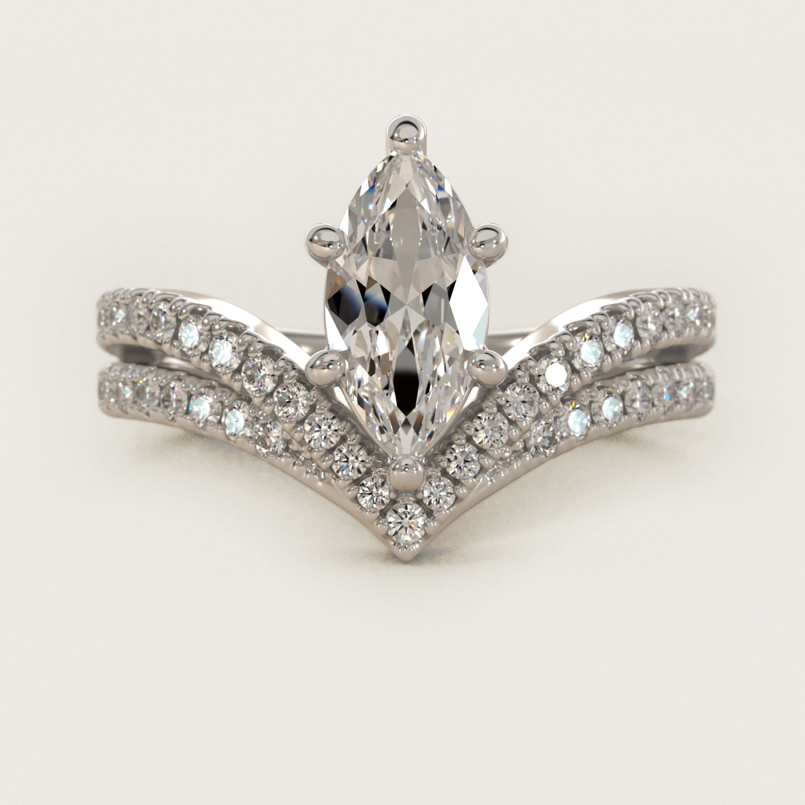 Double Row Diamond Chevron Engagement Ring in Platinum (1/3 ct. tw.) - Marquise Center