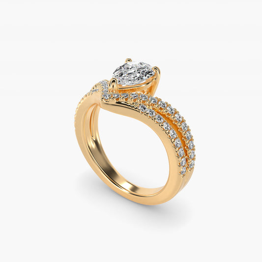 Double Row Diamond Chevron Engagement Ring in 18k Yellow Gold (1/3 ct. tw.) - Pear Center