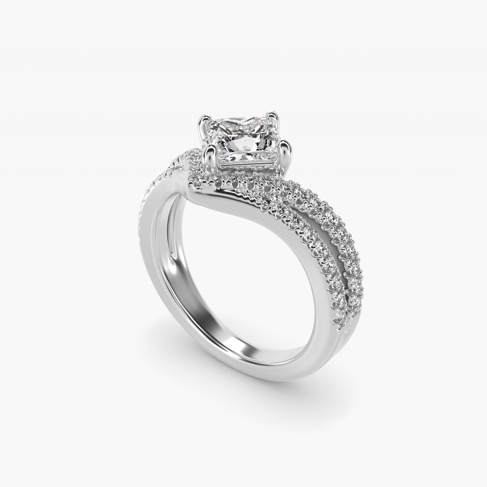 Double Row Diamond Chevron Engagement Ring in 14k White Gold (1/3 ct. tw.) - Princess Center