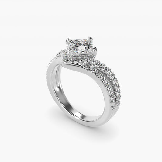 Double Row Diamond Chevron Engagement Ring in 18k White Gold (1/3 ct. tw.) - Princess Center