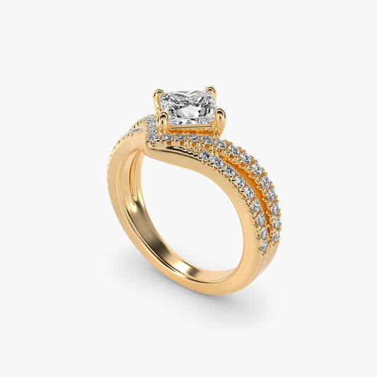 Double Row Diamond Chevron Engagement Ring in 14k Yellow Gold (1/3 ct. tw.) - Princess Center