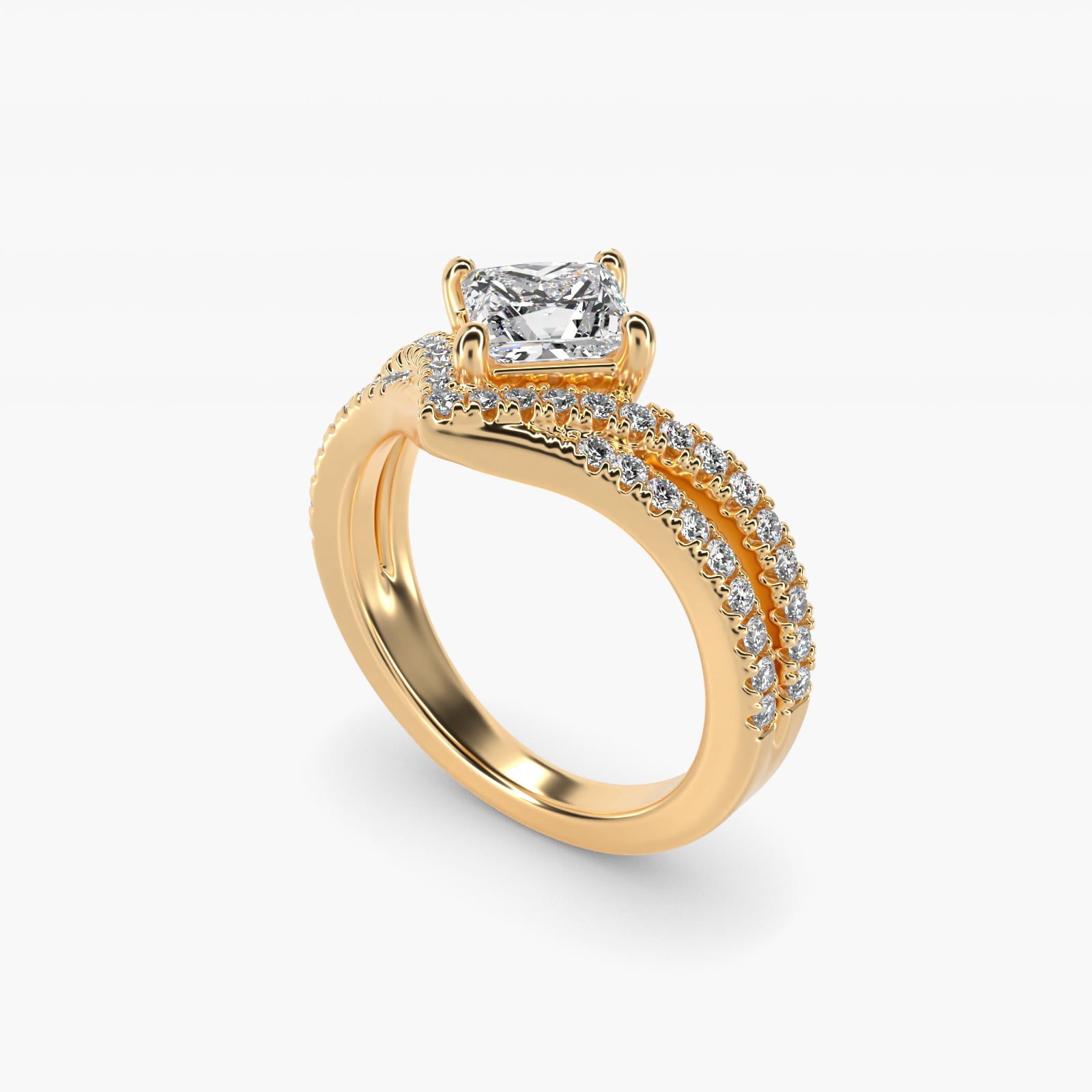 Double Row Diamond Chevron Engagement Ring in 18k Yellow Gold (1/3 ct. tw.) - Princess Center