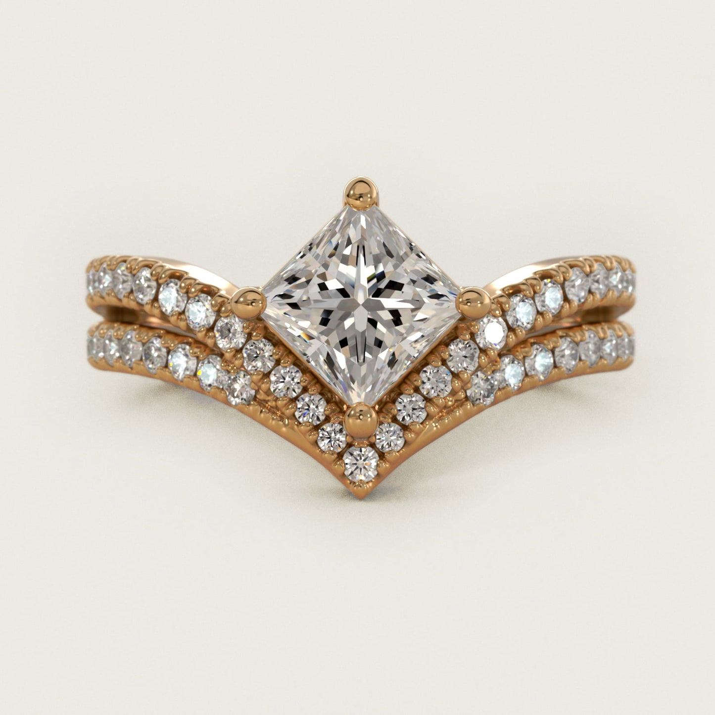 Double Row Diamond Chevron Engagement Ring in 14k Yellow Gold (1/3 ct. tw.) - Princess Center