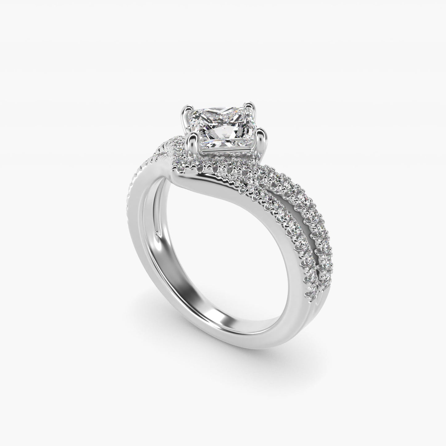 Double Row Diamond Chevron Engagement Ring in Platinum (1/3 ct. tw.) - Princess Center
