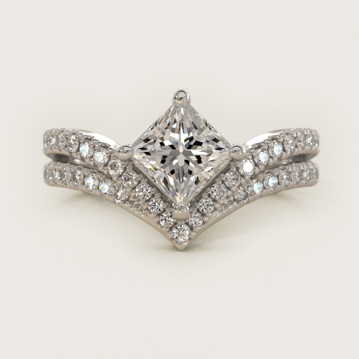 Double Row Diamond Chevron Engagement Ring in Platinum (1/3 ct. tw.) - Princess Center