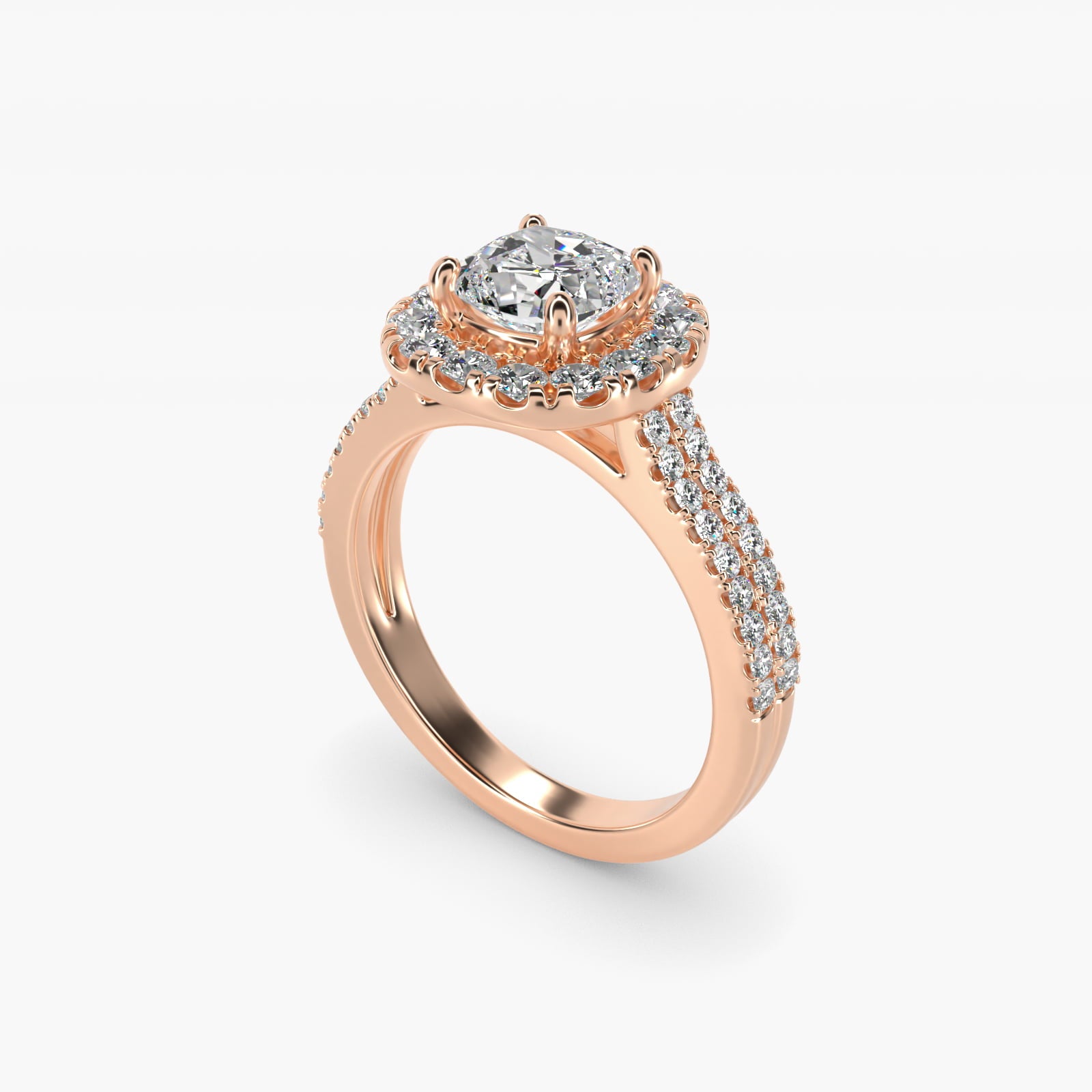 Double Shank Diamond Halo Engagement Ring In 14K Rose Gold By James Allen - Cushion Center