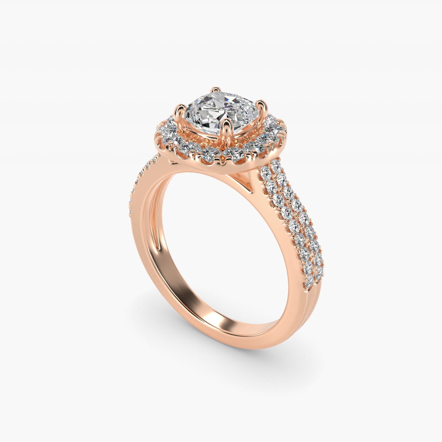 Double Shank Diamond Halo Engagement Ring In 18k Rose Gold By James Allen - Cushion Center