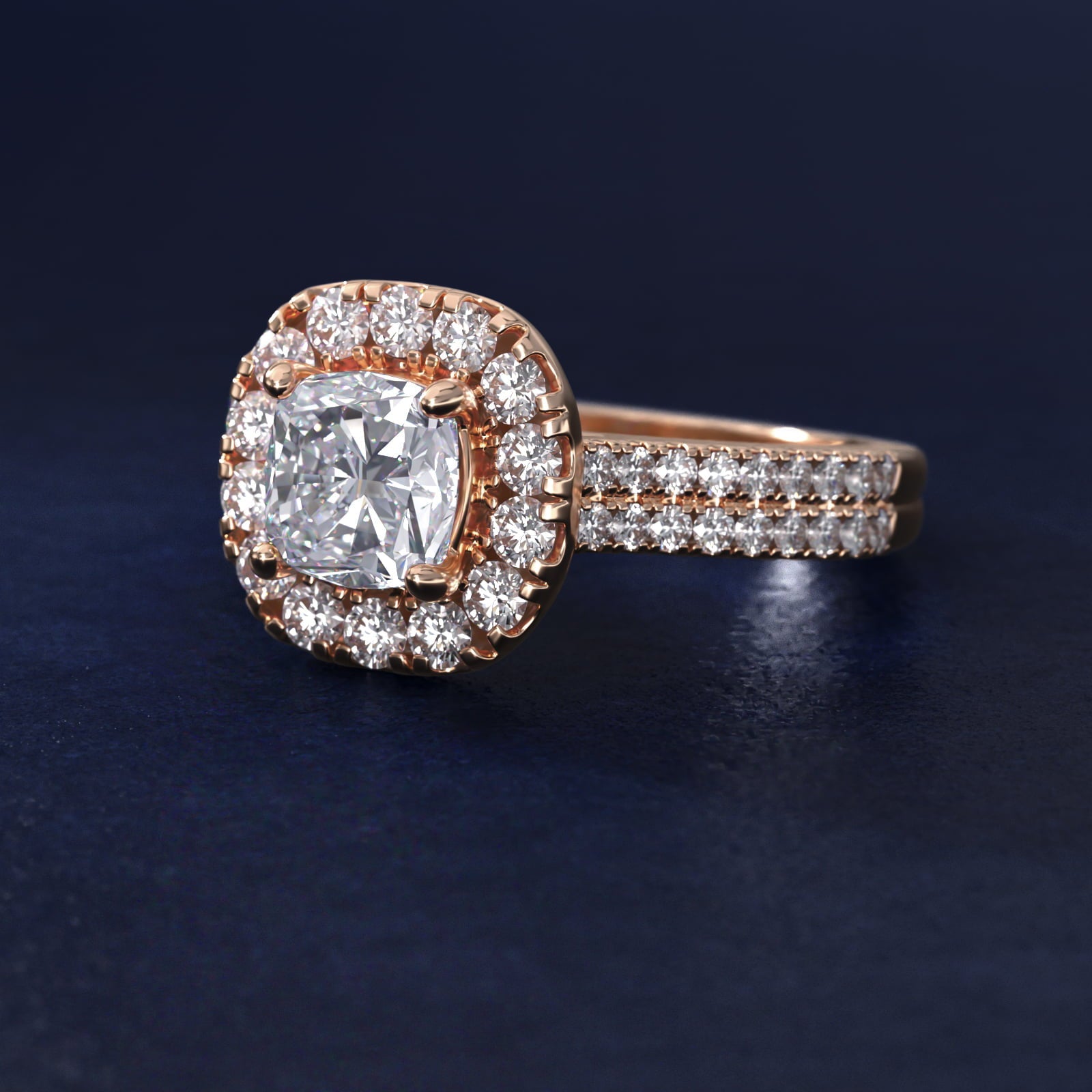 Double Shank Diamond Halo Engagement Ring In 18k Rose Gold By James Allen - Cushion Center