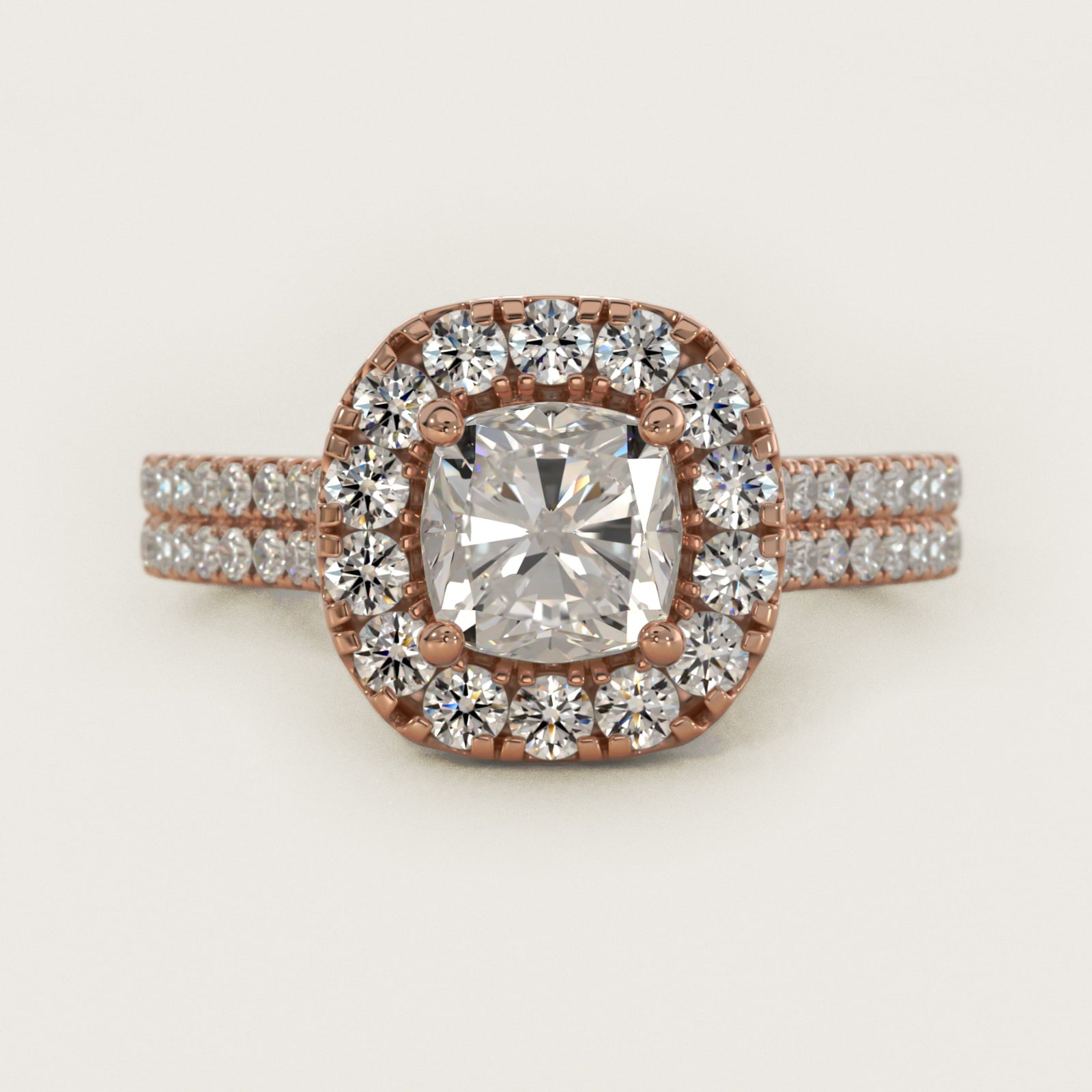 Double Shank Diamond Halo Engagement Ring In 14K Rose Gold By James Allen - Cushion Center
