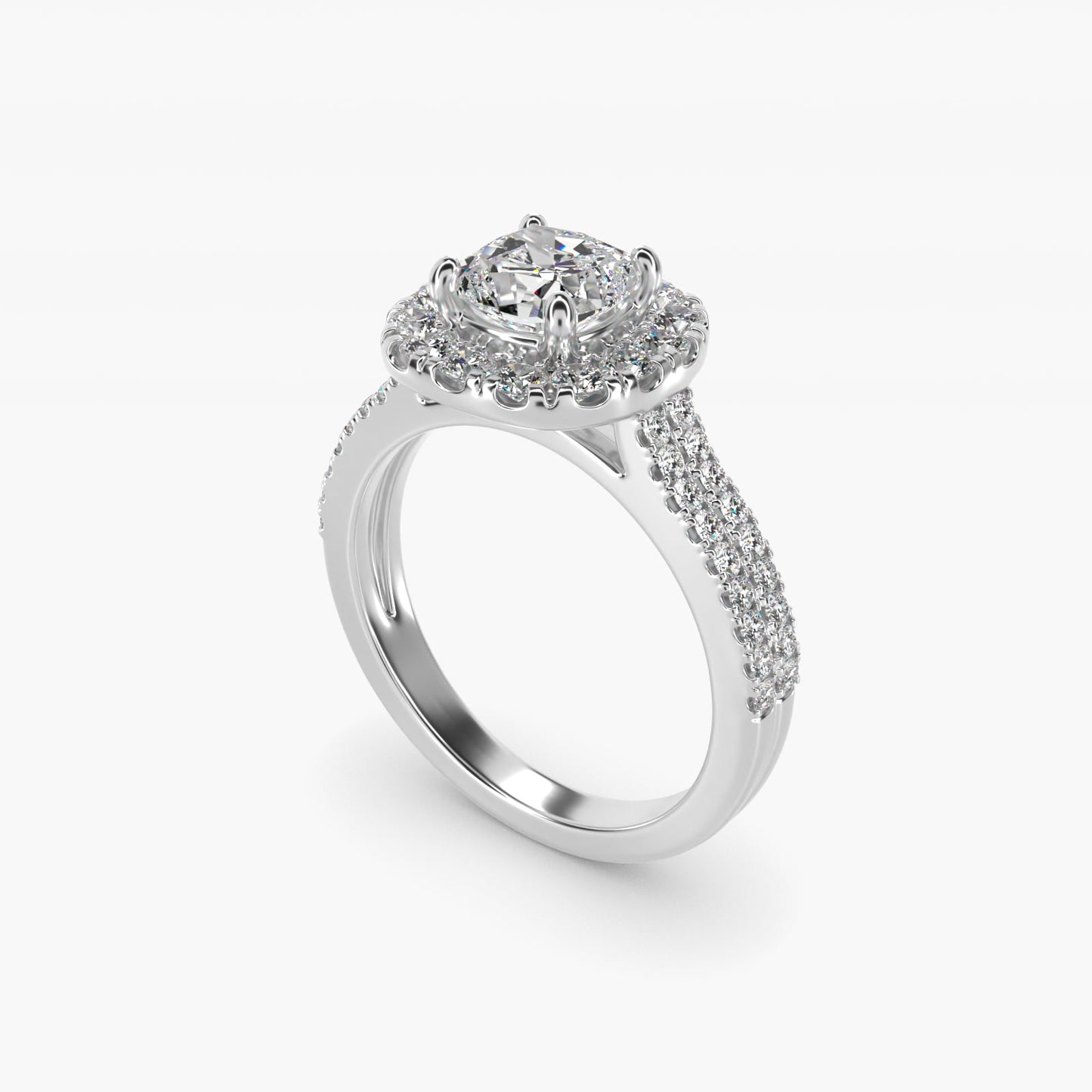 Double Shank Diamond Halo Engagement Ring In 14K White Gold By James Allen - Cushion Center