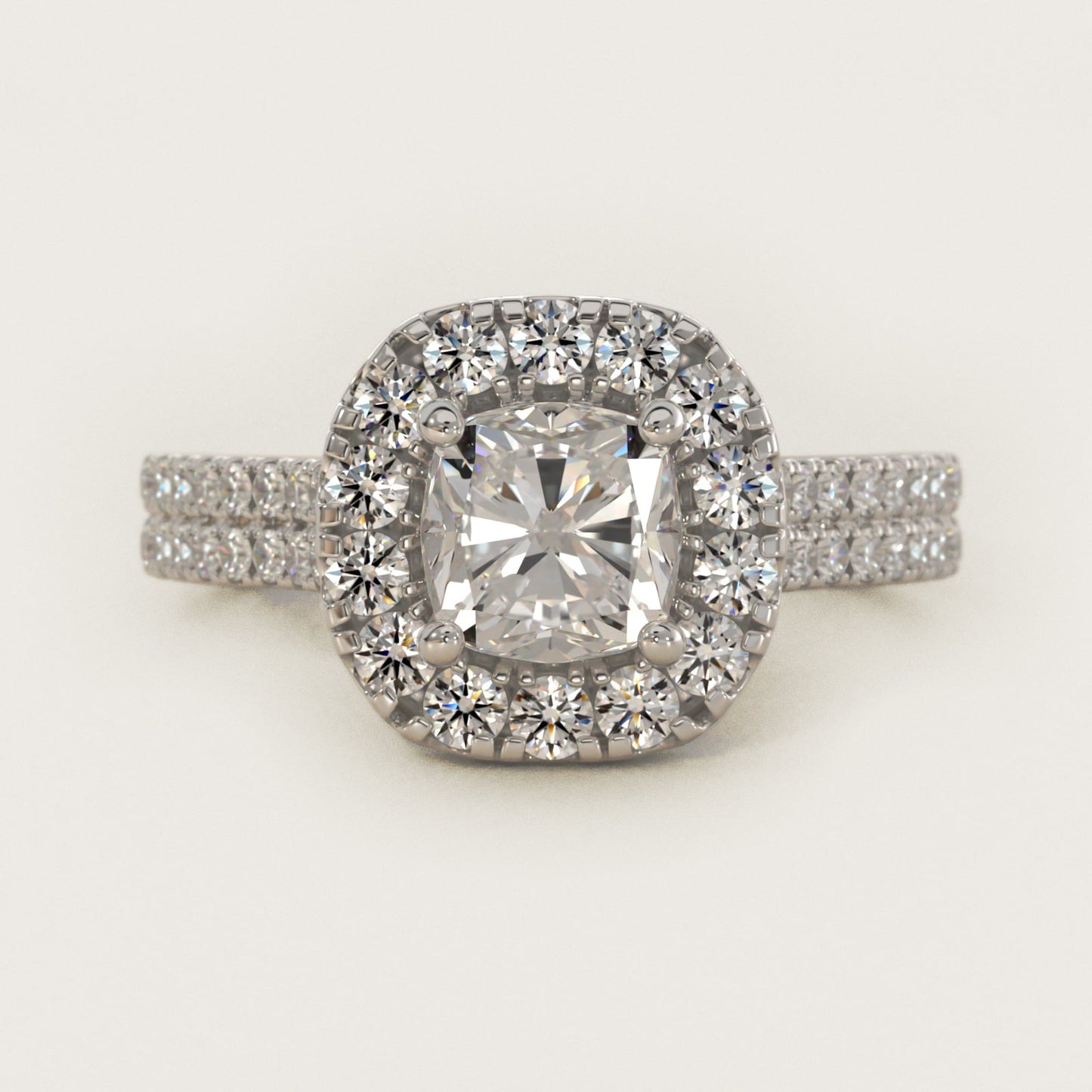 Double Shank Diamond Halo Engagement Ring In 14K White Gold By James Allen - Cushion Center
