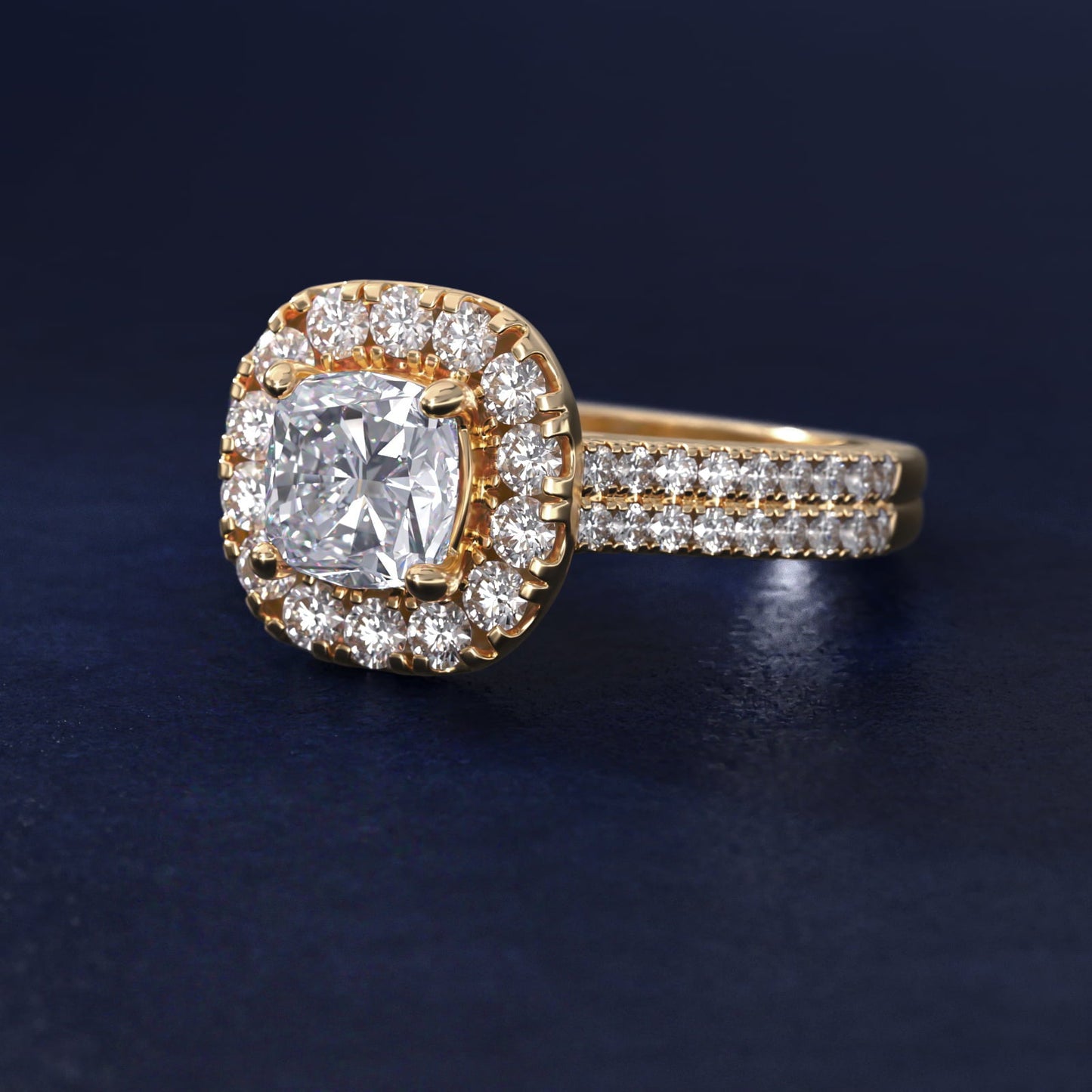 Double Shank Diamond Halo Engagement Ring In 18k Yellow Gold By James Allen - Cushion Center
